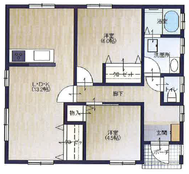 平屋プラン１　平屋3LDK